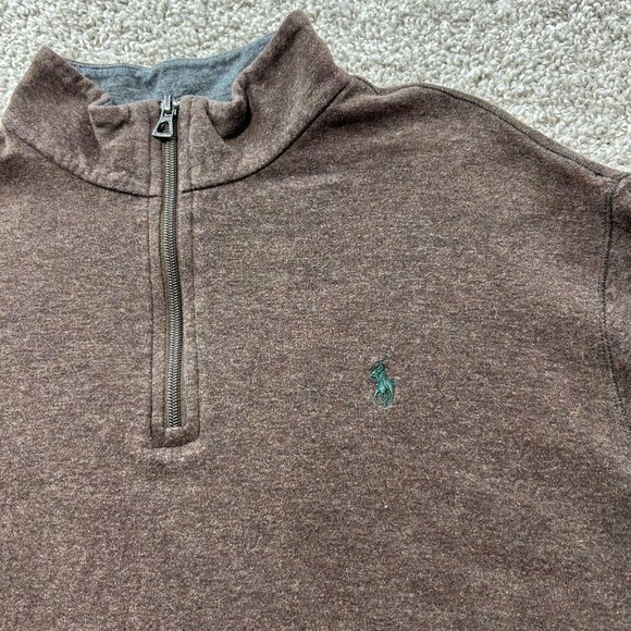 Polo Ralph Lauren Mens Large Performance Brown 1/4 Zip Pullover Sweatshirt - Picture 2 of 7